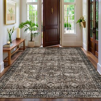 lxt-Vintage Area Rug Machine Washable Rug Throw Carpet Non-Slip Backing Folding Carpet