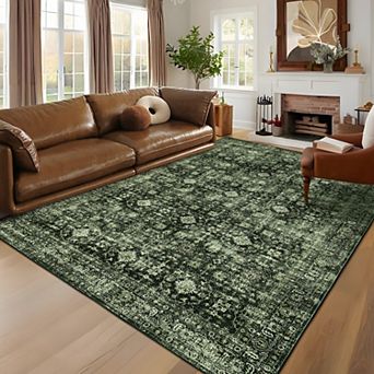 lxt-Vintage Area Rug Machine Washable Rug Throw Carpet Non-Slip Backing Folding Carpet