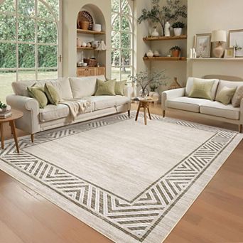 lxt-Modern Bordered Rug Washable Geometric Living Room Carpet Floor Mats Foldable Rug