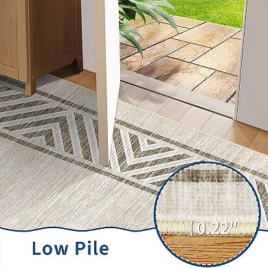 lxt-Modern Bordered Rug Washable Geometric Living Room Carpet Floor Mats Foldable Rug