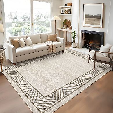lxt-Modern Bordered Rug Washable Geometric Living Room Carpet Floor Mats Foldable Rug