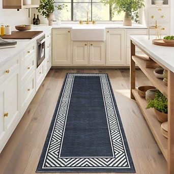 Modern Bordered Rug Washable Geometric Living Room Carpet Floor Mats Foldable Contemporary Rug