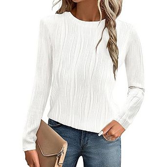 Women's Long Sleeved Textured Shirt Casual and Fashionable Knitted Top