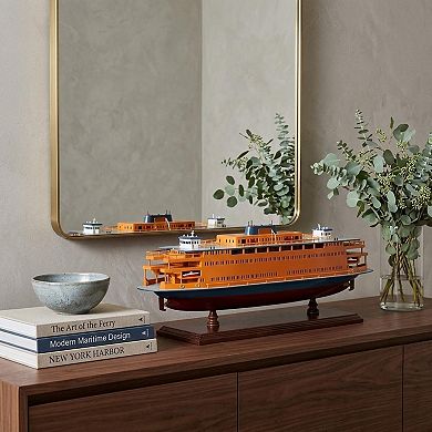 HomeRoots 11" Maroon Staten Island Ferry Boat Hand Painted Decorative Boat