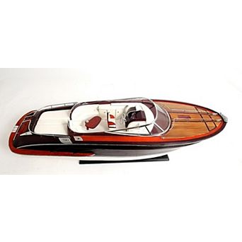 HomeRoots 11" Solid Wood Hand Painted Riva Rivarama Luxury Yacht Model Boat