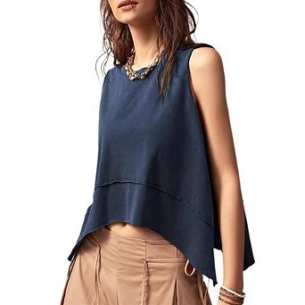 Women's Irregular Loose Vest Stylish Sleeveless Top with Decorative Lines