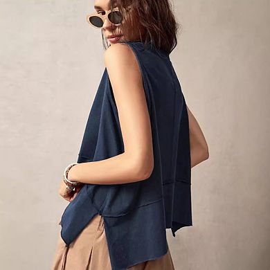 Women's Irregular Loose Vest Stylish Sleeveless Top with Decorative Lines