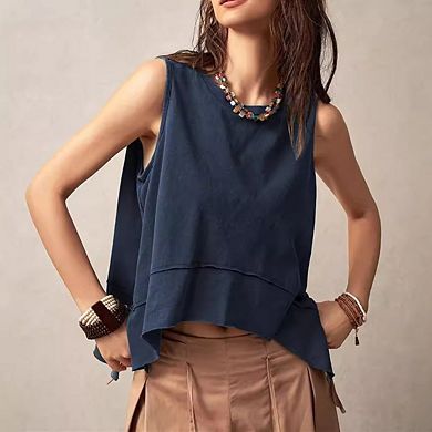 Women's Irregular Loose Vest Stylish Sleeveless Top with Decorative Lines