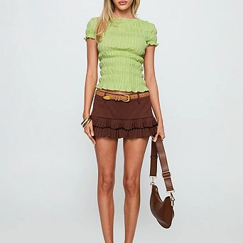 Women's Solid Color Mesh Casual Versatile Top Slim Fit Waist Pleated Top
