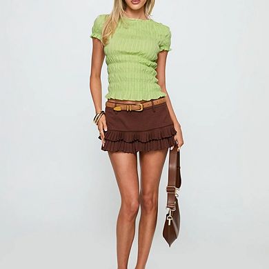 Women's Solid Color Mesh Casual Versatile Top Slim Fit Waist Pleated Top