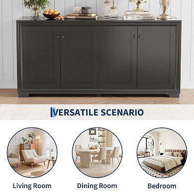 60" Buffet Cabinet with Storage 4 Doors Sideboard with Adjustable Shelves,Modern Coffee Bar Console
