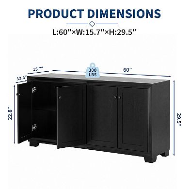 60" Buffet Cabinet with Storage 4 Doors Sideboard with Adjustable Shelves,Modern Coffee Bar Console