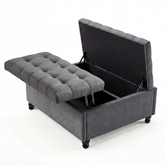 Large Square Storage Ottoman, Lift Top Storage Ottoman Coffee Table with Tufted Upholstery and Wood