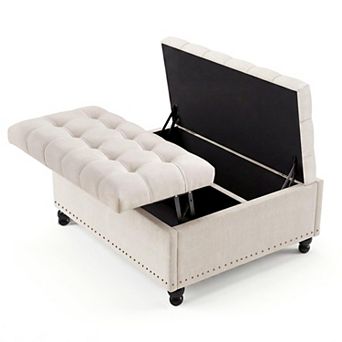 Large Square Storage Ottoman, Lift Top Storage Ottoman Coffee Table with Tufted Upholstery and Wood