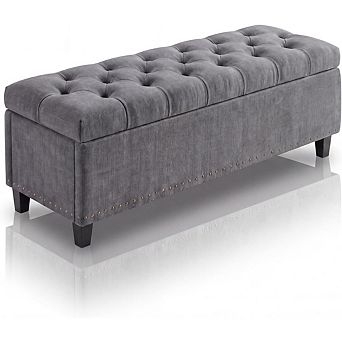 Extra Large Storage Ottoman Bench, Supports End of Bed Storage Bench with Button