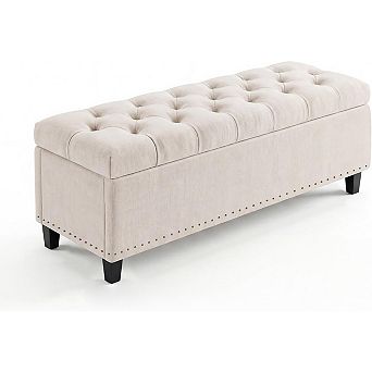 Extra Large Storage Ottoman Bench, Supports End of Bed Storage Bench with Button
