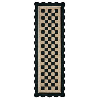 Modern Checkered Scalloped Easy Jute Washable Rug with Rubber Backing Indoor Outdoor Carpet