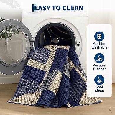 Geometric Washable Easy Jute Rug with Non-Slip Backing Foldable Easy to Clean Soft Carpet