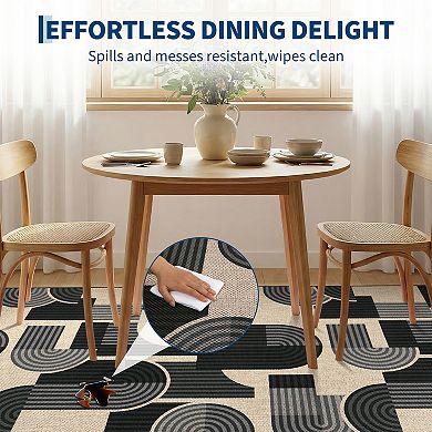 Geometric Washable Easy Jute Rug with Non-Slip Backing Foldable Easy to Clean Soft Carpet