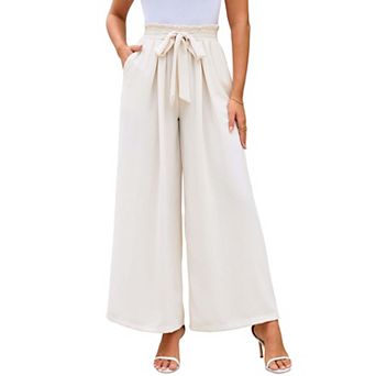 Women Wide Leg Lounge Pants with Pockets Lightweight High Waisted Adjustable Tie Knot Loose Trousers