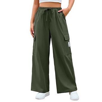 Women's Pants Lightweight Wide Leg Cargo Scrub Pants with Pockets Drawstring Pull on Jogger Bottoms