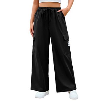 Women's Pants Lightweight Wide Leg Cargo Scrub Pants with Pockets Drawstring Pull on Jogger Bottoms