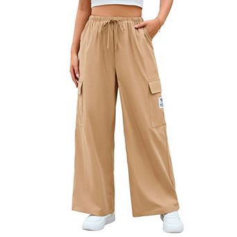 Women's Pants Lightweight Wide Leg Cargo Scrub Pants with Pockets Drawstring Pull on Jogger Bottoms
