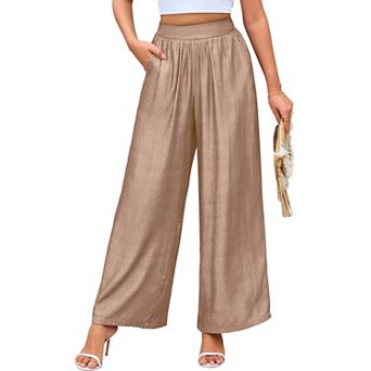 Women's Loose Wide Leg Pants Flowing Long Trousers with Pockets Casual Everyday Style