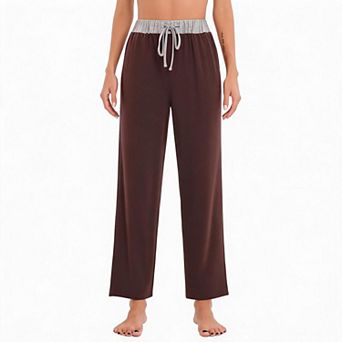 Women's Sweatpants Mid Waisted Drawstring Baggy Elastic Straight Wide Leg Pants with Pocket