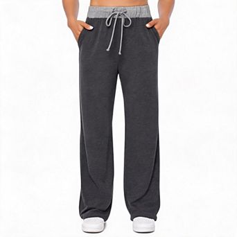 Women's Sweatpants Mid Waisted Drawstring Baggy Elastic Straight Wide Leg Pants with Pocket