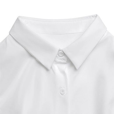 Women's Collared V Neck Sleeveless Button Down Linen Midi Shirt Dress with Belt