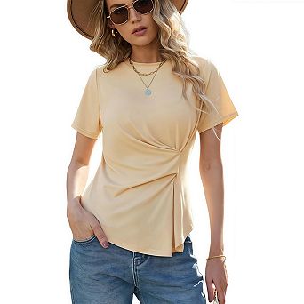 Womens Summer Casual Dressy Peplum Shirts Crew Neck Short Sleeve Trendy Tunic Tops
