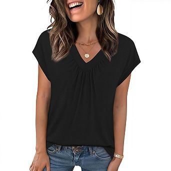 Womens Tops Short Sleeve V Neck Shirts Summer Dressy Casual Business Work Blouses Fashion Outfits