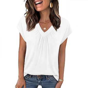 Womens Tops Short Sleeve V Neck Shirts Summer Dressy Casual Business Work Blouses Fashion Outfits