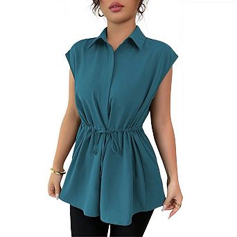 Women's Button Down Shirt Short Sleeve Peplum Top Business Casual Dressy Summer Work Blouse