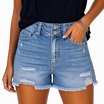 Womens Mid-High Waisted Stretchy Denim Shorts Distressed Ripped Casual Summer Hot Jean Pants