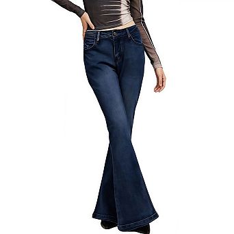 Women Bootcut Flare Jeans Mid-High Waisted Stretchy Trendy 90s Denim Pants