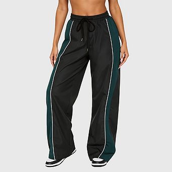 Women's Baggy Track Pants Y2K Color Block Drawstring Barrel Parachute High Waisted Streetwear Slacks