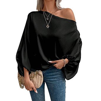 Women Off the Shoulder Blouses 3/4 Sleeve Asymmetrical Tops Business Casual Outfits
