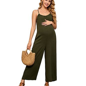 Women Maternity Casual Overalls Sleeveless Vacation Outfits Wide Leg Jumpsuits