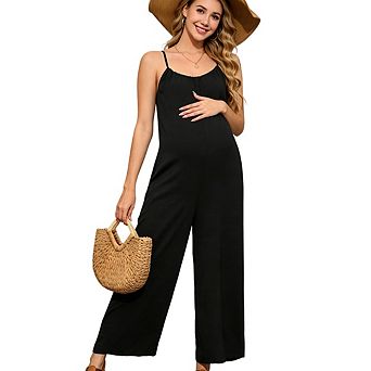Women Maternity Casual Overalls Sleeveless Vacation Outfits Wide Leg Jumpsuits