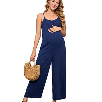Women Maternity Casual Overalls Sleeveless Vacation Outfits Wide Leg Jumpsuits