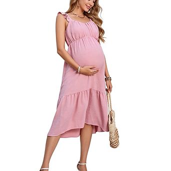 Womens Maternity Sleeveless Casual Boho Midi Dress Baby Shower Photoshoot