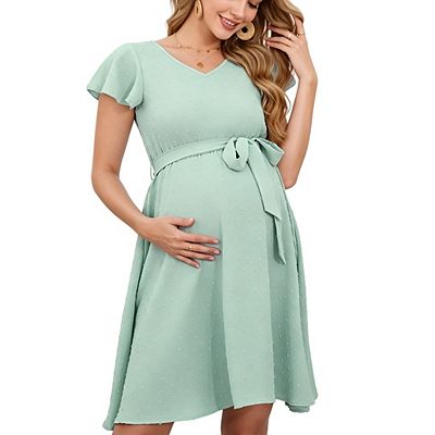 short maternity dresses for photoshoot MaterniChic Maternity Fashionable Summer Round Dot Oblique Shoulder Short  Dress Pregnancy Photoshoot Baby Shower Elegant Dresses Wedding Guest Dress  White Dress