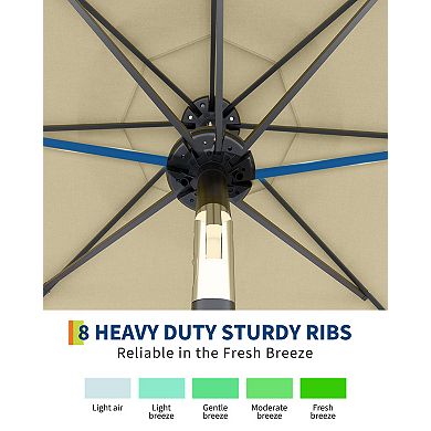 ANIXOL 9ft Solar LED Patio Umbrella, 32 Lights, Tilt and Crank, for Garden, Pool, Deck