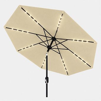 ANIXOL 9ft Solar LED Patio Umbrella, 32 Lights, Tilt and Crank, for Garden, Pool, Deck