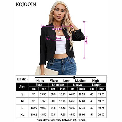 Women's Open Front Stand Collar Three Quarter Sleeve Cropped Blazer Jacket with Ruffle Back Hem