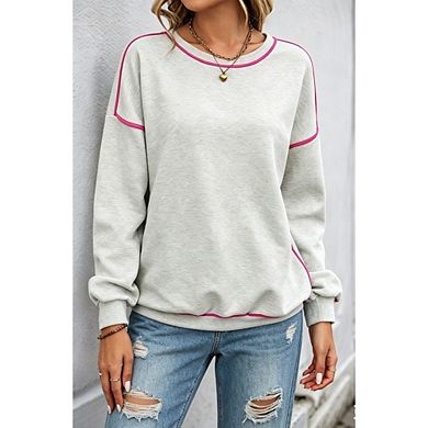 Women's Crew Neck Oversized Sweatshirt Long Sleeve Pullover Contrast Piping Tops