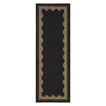Washable Jute Scalloped Edge Area Rug Low-Pile Non-Slip Kids & Pet Friendly Soft Floor Carpet