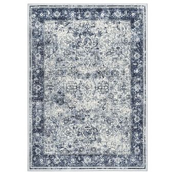 Washable Vintage Area Rug Distressed Non-Slip Collapsible Traditional Floral Mat for Living Room